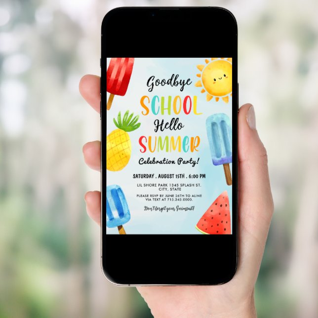 Hello Summer, Goodbye School, End of School Party  Invitation (Front Digital)