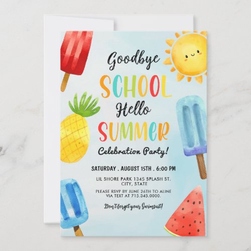 Hello Summer Goodbye School End of School Party  Invitation