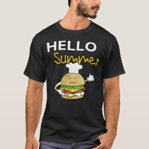 Hello Summer hamburger with chef hat zoo birthday T-Shirt