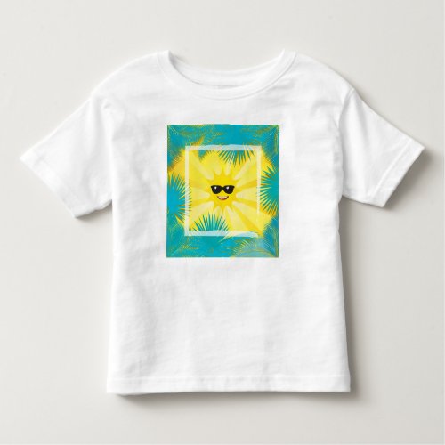 Hello Summer Happy Sun Smiley Tropical palm frame Toddler T_shirt