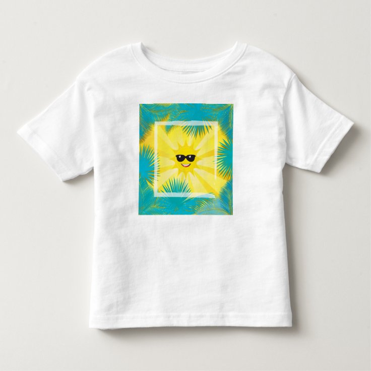 Hello Summer! Happy Sun Smiley Tropical palm frame Toddler T-shirt | Zazzle