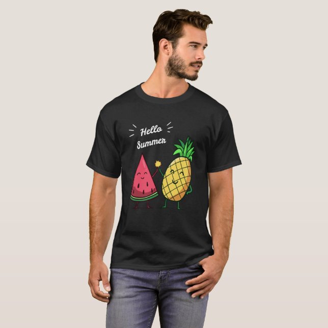 Hello Summer High Five Watermelon Pineapple Tshirt (Front Full)