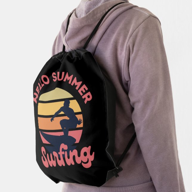 hello Summer Holiday Beach Surfing   Drawstring Bag (Insitu)