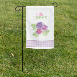 Hello Summer Hydrangeas Gingham Garden Flag