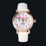 Hello Summer Ice Cream Trio  Watch<br><div class="desc">A watch with an illustration of 3 different ice cream treats. A blue-green popsicle with strawberry drippings and colorful sprinkles. A watermelon popsicle. A cone with layers of delicious ice cream in pink and mint. All with cute kawaii smiles.</div>