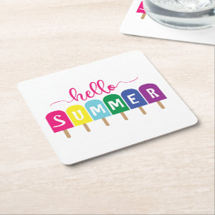 Hello Summer ice pop Square Paper Coaster