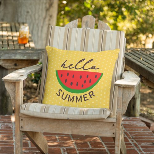 Hello Summer Large Outdoor Yellow Outdoor Pillow