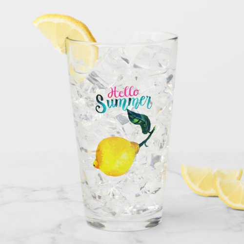 Hello Summer Lemon juicy watercolor Glass