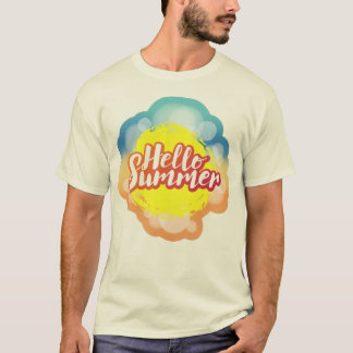 Hello summer lettering over beach background  T-Shirt