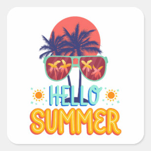 Hello Summer Modern Minimalist Sun Typography Square Sticker