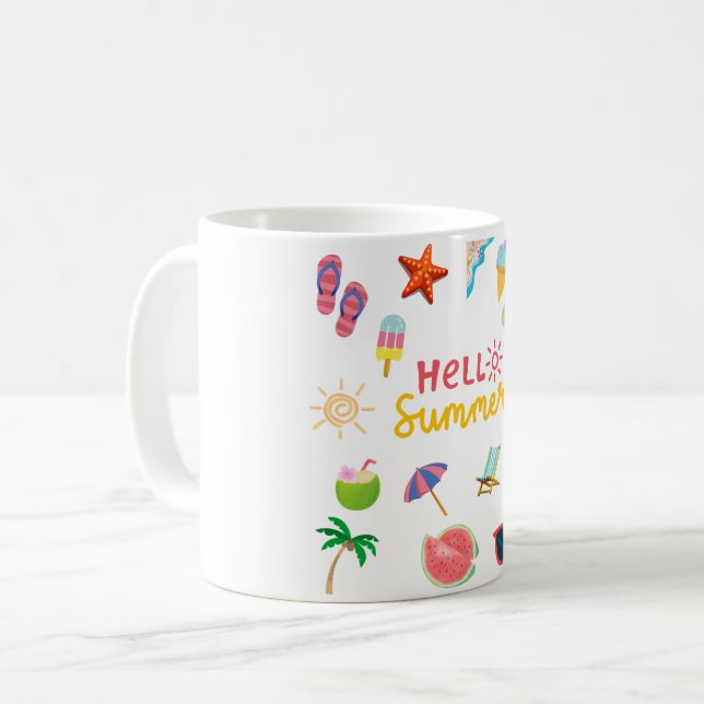 Hello Summer Mug – Fun and Sunny Coffee Cup (Front Left)