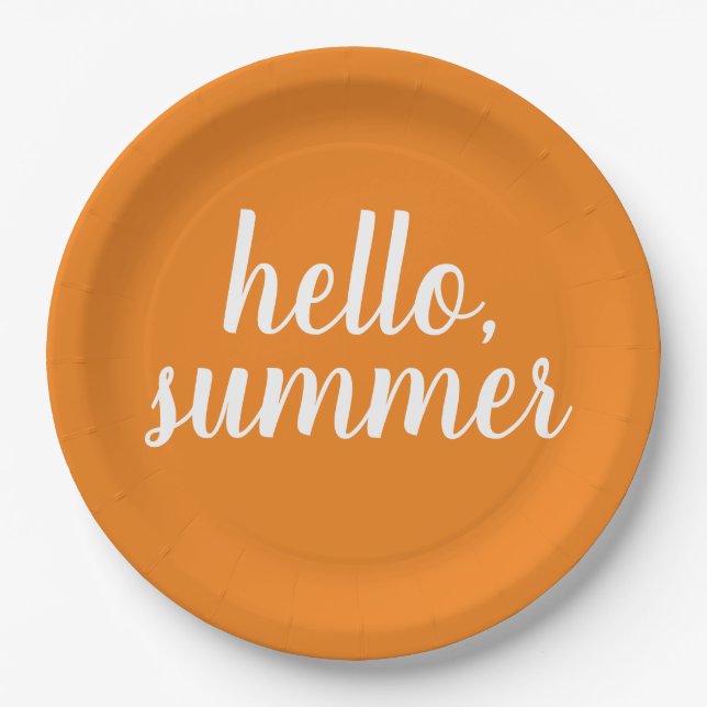 Hello Summer Orange Paper Plates (Front)