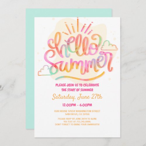 Hello Summer Party Last Day of School pool party Invitation