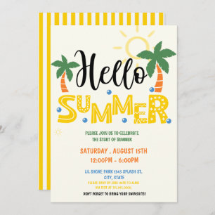 Hello Summer Party, Last Day of School, pool party Invitation