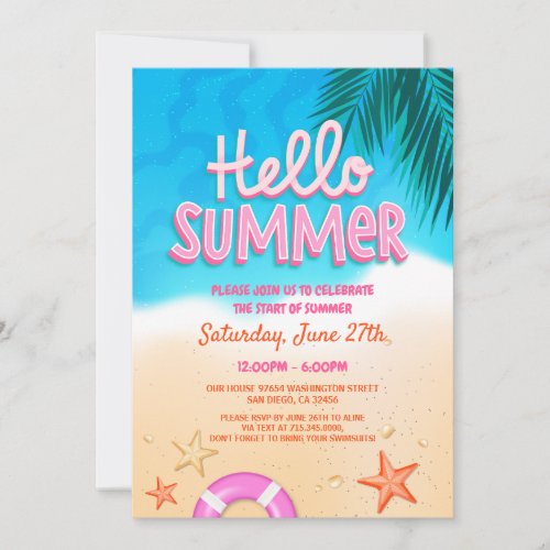 Hello Summer Party Last Day of School pool party Invitation