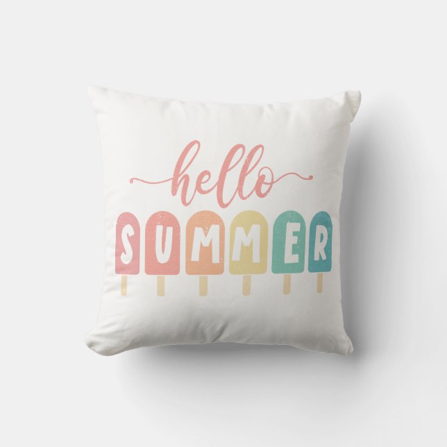 Hello Summer Pastel Popsicles Outdoor Pillow (Front)