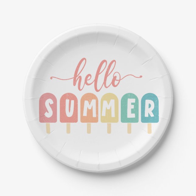 Hello Summer Pastel Popsicles Paper Plates (Front)