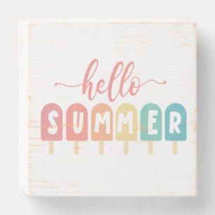 Hello Summer Pastel Popsicles Wooden Box Sign
