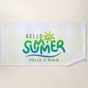 Hello Summer Personalized Beach Towel, Couple Name Towel