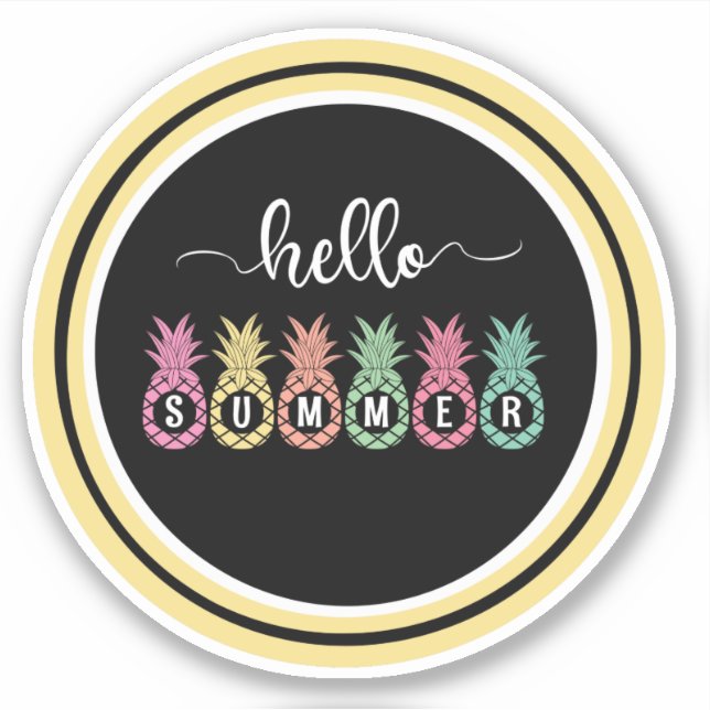 Hello Summer Pineapple Custom-Cut Vinyl Sticker (Front)