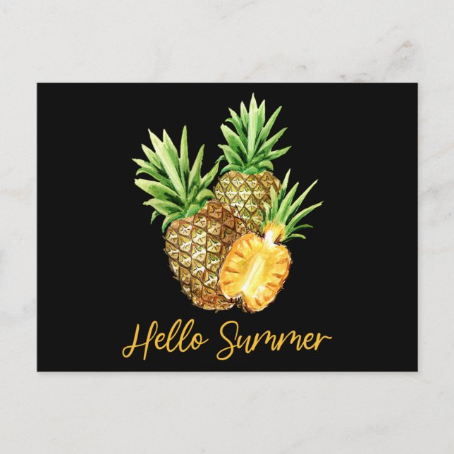 Hello Summer Pineapple Tropical Fruit Invitation Postcard (Front)