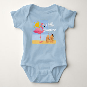 Hello Summer Pink Flamingo Design - Baby Jersey Bo Baby Bodysuit