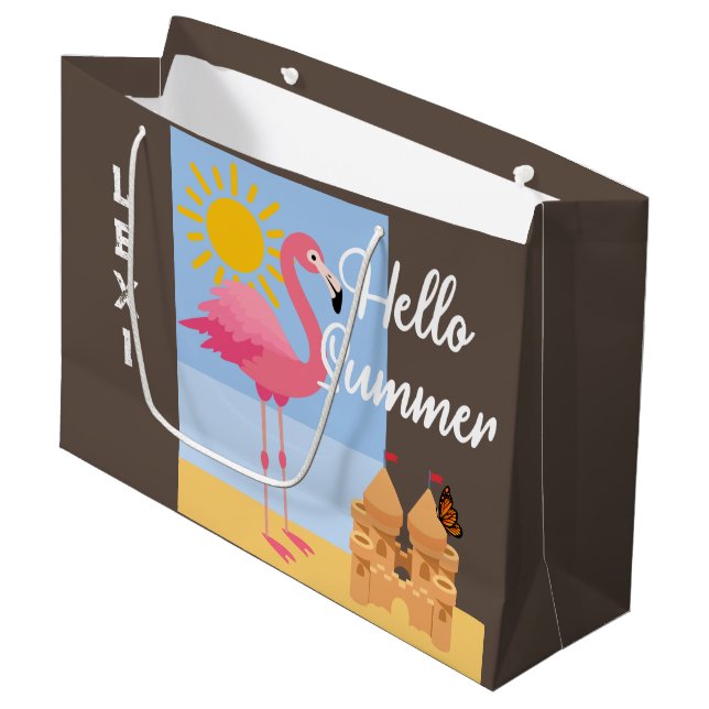 Hello Summer Pink Flamingo Design - Gift Bag - Lar (Front Angled)