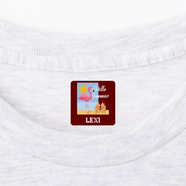 Hello Summer Pink Flamingo Design - Small Square C Labels (Affixed)