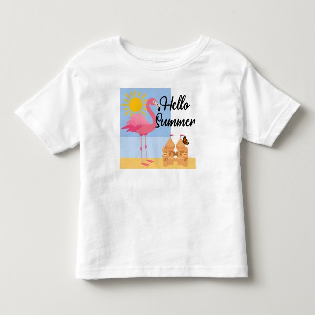 Hello Summer Pink Flamingo Design - Toddler Fine J T-shirt (Front)