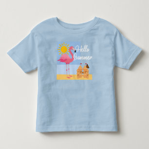 Hello Summer Pink Flamingo Design - Toddler Fine J Toddler T-shirt