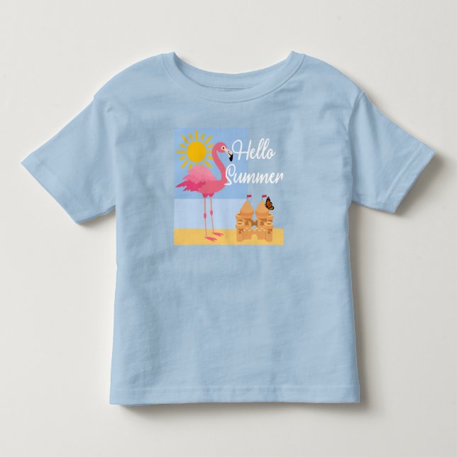 Hello Summer Pink Flamingo Design - Toddler Fine J Toddler T-shirt (Front)
