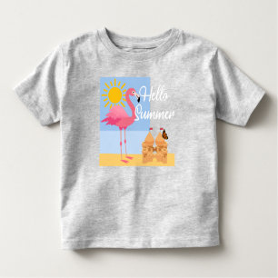 Hello Summer Pink Flamingo Design - Toddler Fine J Toddler T-shirt