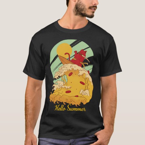 Hello Summer Pizza Wave Vintage Surfer Surfing Ret T_Shirt