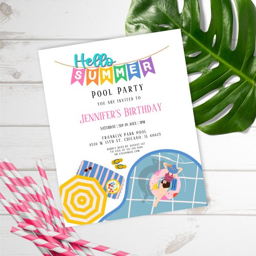 Hello Summer Pool Party Bday Budget Invitation