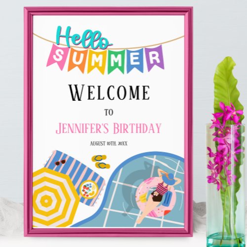 Hello Summer Pool Party Birthday Welcome Sign