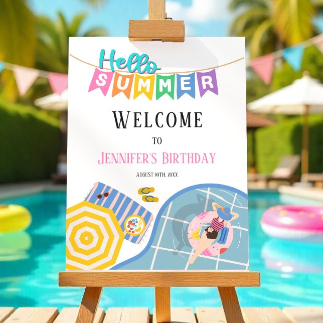 Hello Summer Pool Party Birthday Welcome Sign (Creator Uploaded)