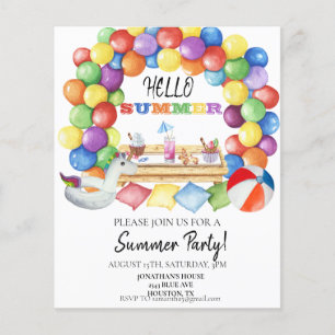 Hello Summer Pool Party Colorful Watercolor