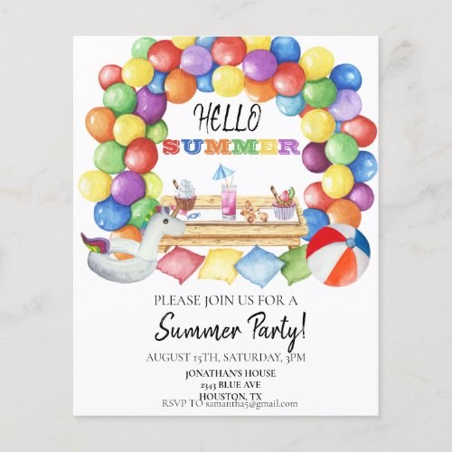 Hello Summer Pool Party Colorful Watercolor 