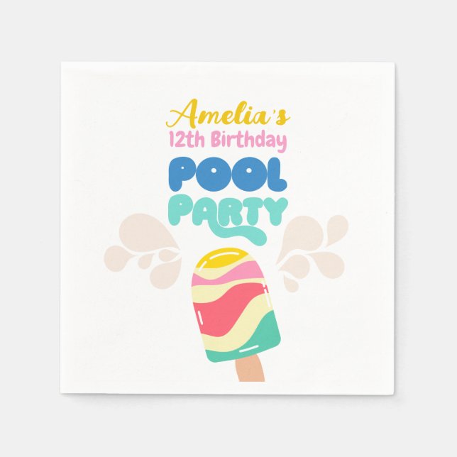 Hello Summer! Pool Party Invitation Napkins (Front)