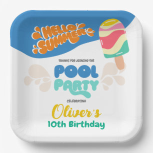 Hello Summer! Pool Party Invitation Paper Plates