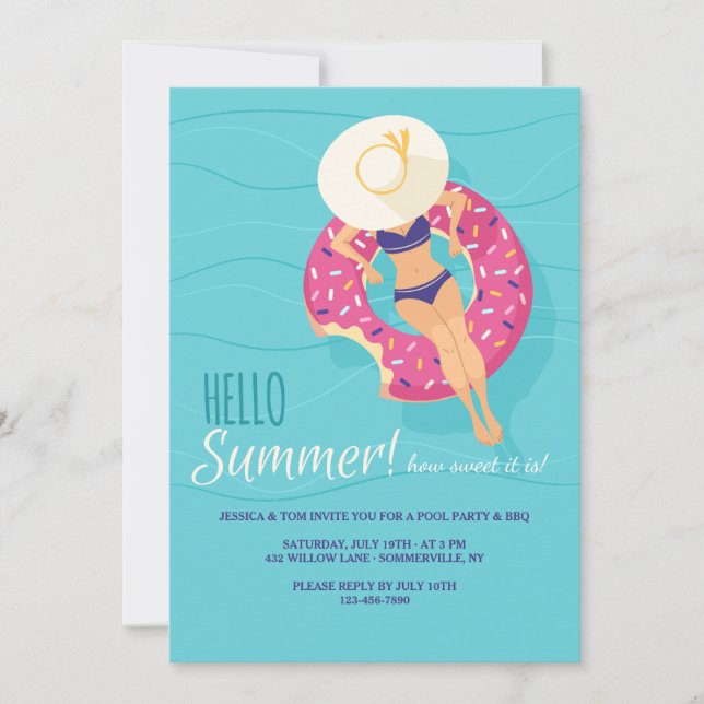 Hello Summer Pool Party Invitations (Front)
