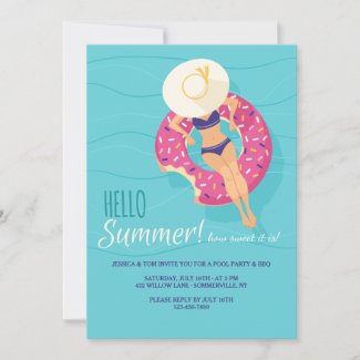 Hello Summer Pool Party Invitations