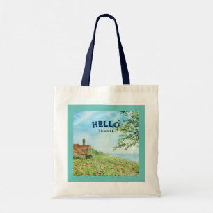 Hello Summer Poppy Field Sun Sea Landscape Tote Bag