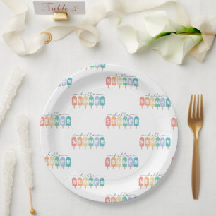 Hello Summer Popsicle Colorful Paper Plates