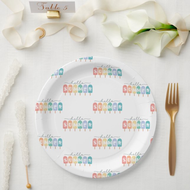 Hello Summer Popsicle Colorful Paper Plates (Wedding)