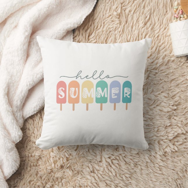 Hello Summer Popsicle Colorful Throw Pillow (Blanket)