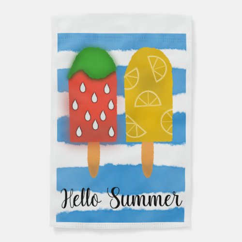 Hello Summer Popsicle Hand Drawn Garden Flag