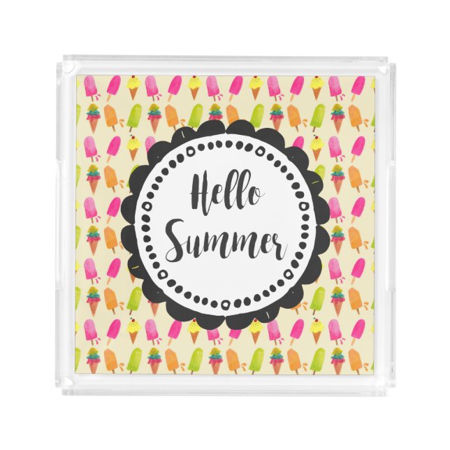 Hello Summer Popsicles and Ice Cream Acrylic Tray (Front)