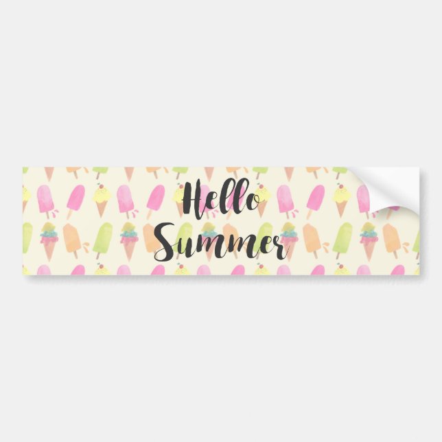 Hello Summer Popsicles and Ice Cream Bumper Sticker (Front)