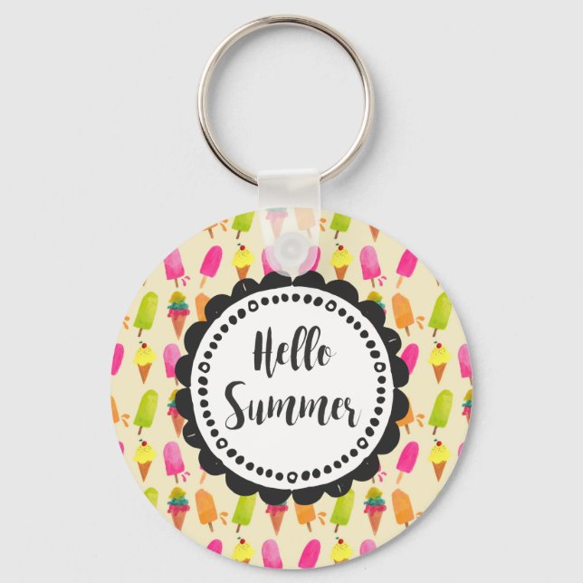 Hello Summer Popsicles and Ice Cream Keychain (Front)